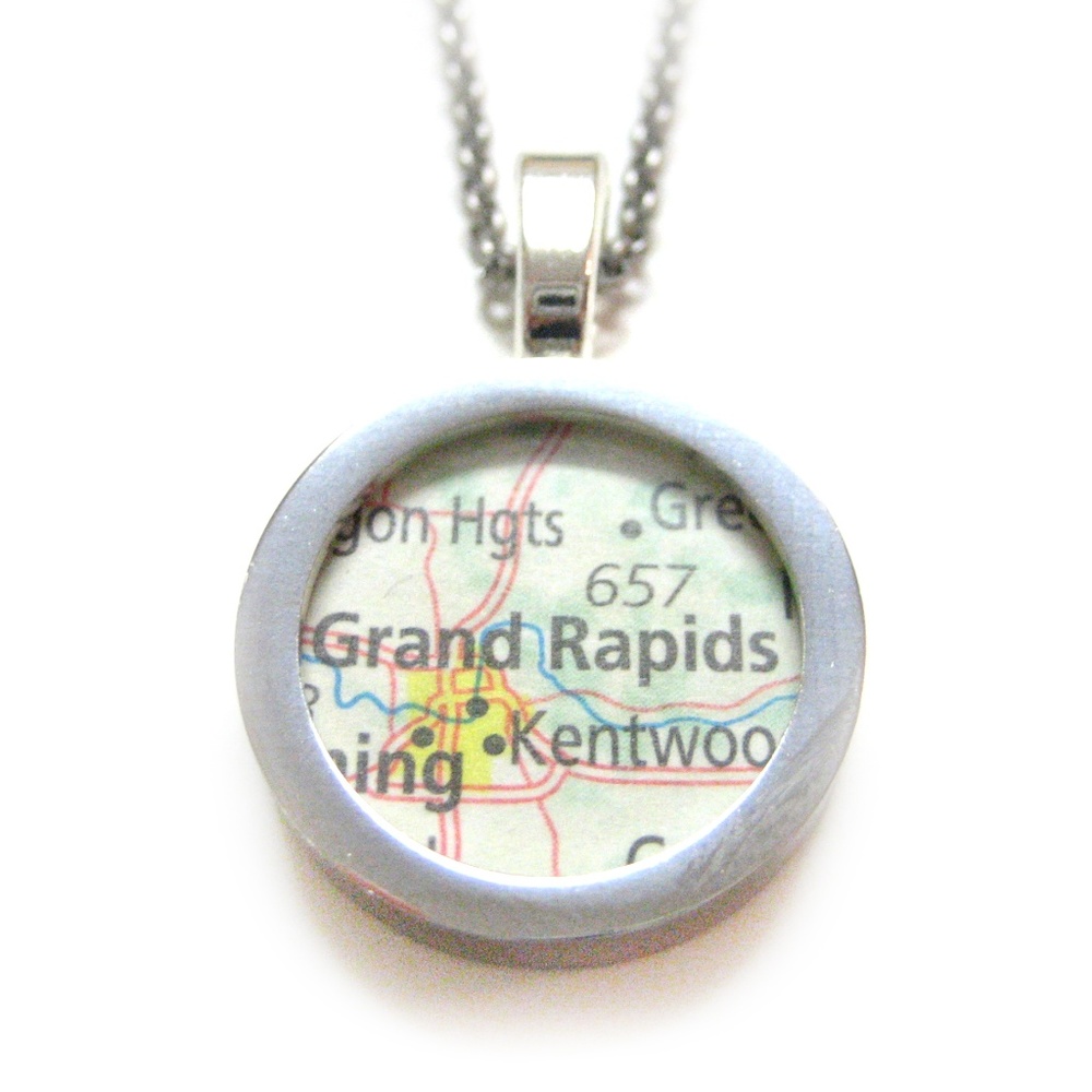 Grand Rapids Michigan Map Pendant Necklace